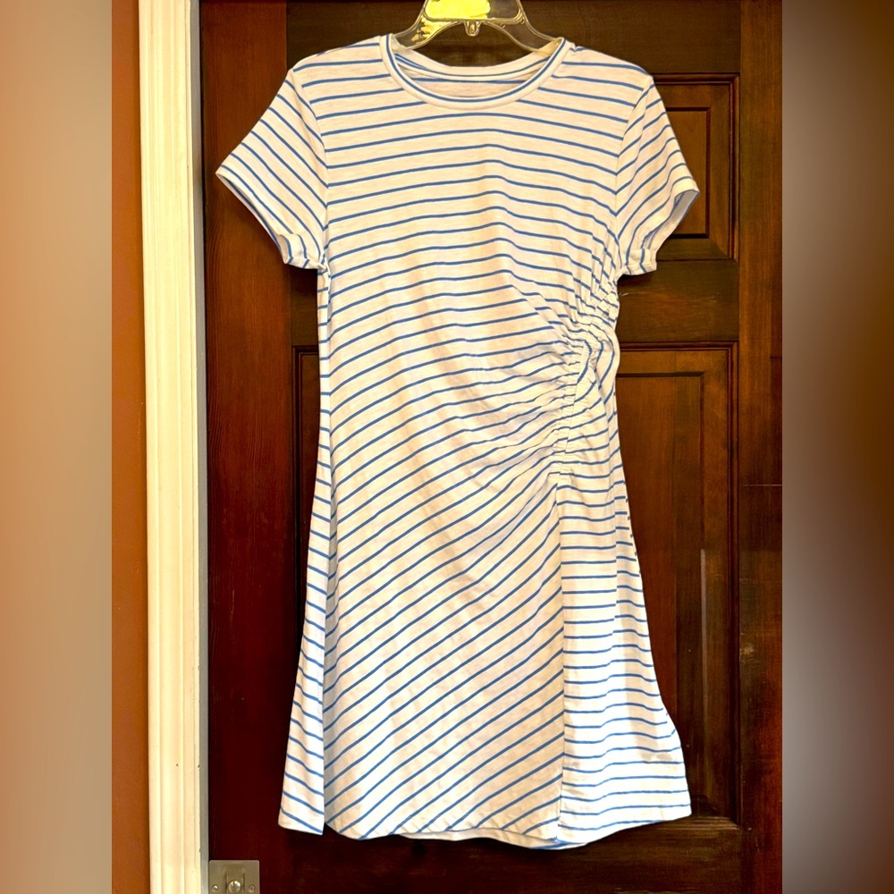 Universal Thread Blue and White Asymmetrical Ruched Mini Dress